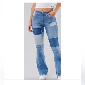 Hollister High Rise Light Wash Patchwork Flare Jeans Size 30/31 or 11 Regular
